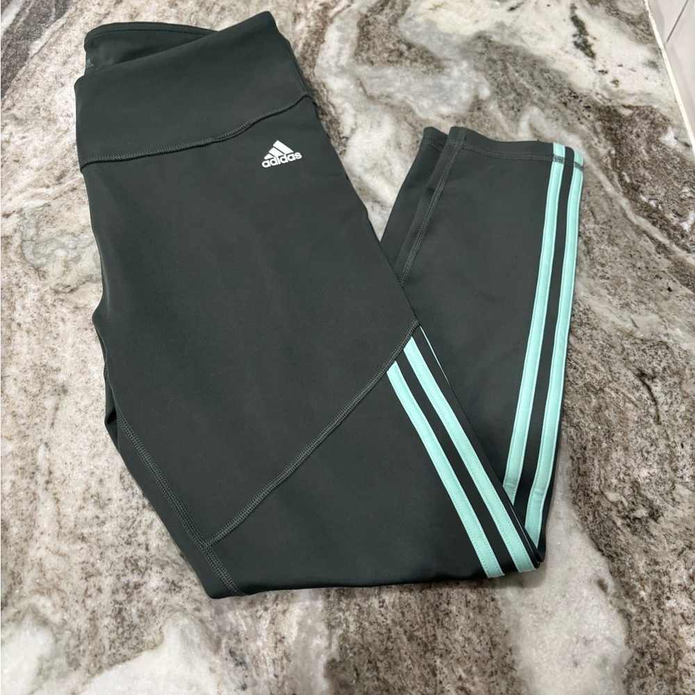 Green adidas 3-stripe leggings, SIZE: L - Picture 2 of 8
